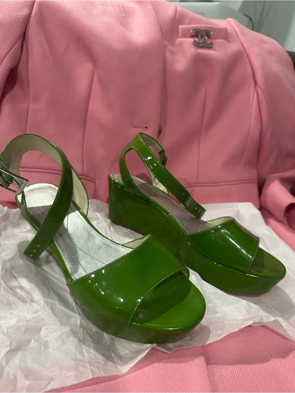 kate spade Green Patent Open-Toe Slingback Sandals